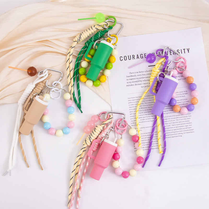 Wholesale Acrylic beaded bag hanging ice cup lipstick keychain lollipop pendant